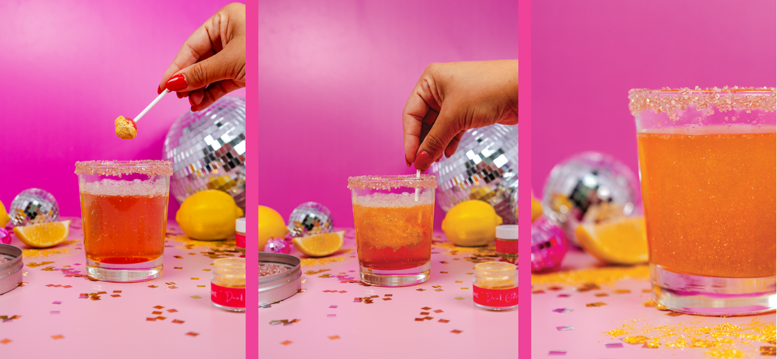 Step-by-step process for how to make disco lemonade with drink glitter