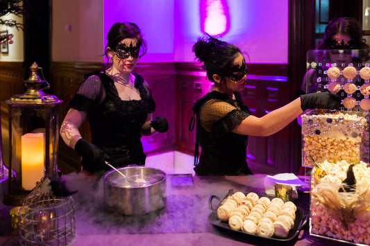 Servers serve flash frozen nitrogen desserts at a corporate event in Austin, TX
