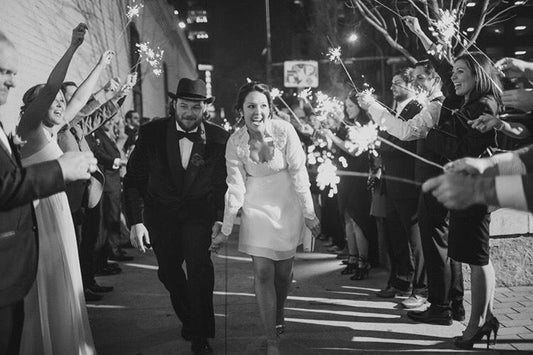 Couple leaves wedding with sparkler ceremony in Austin Texas