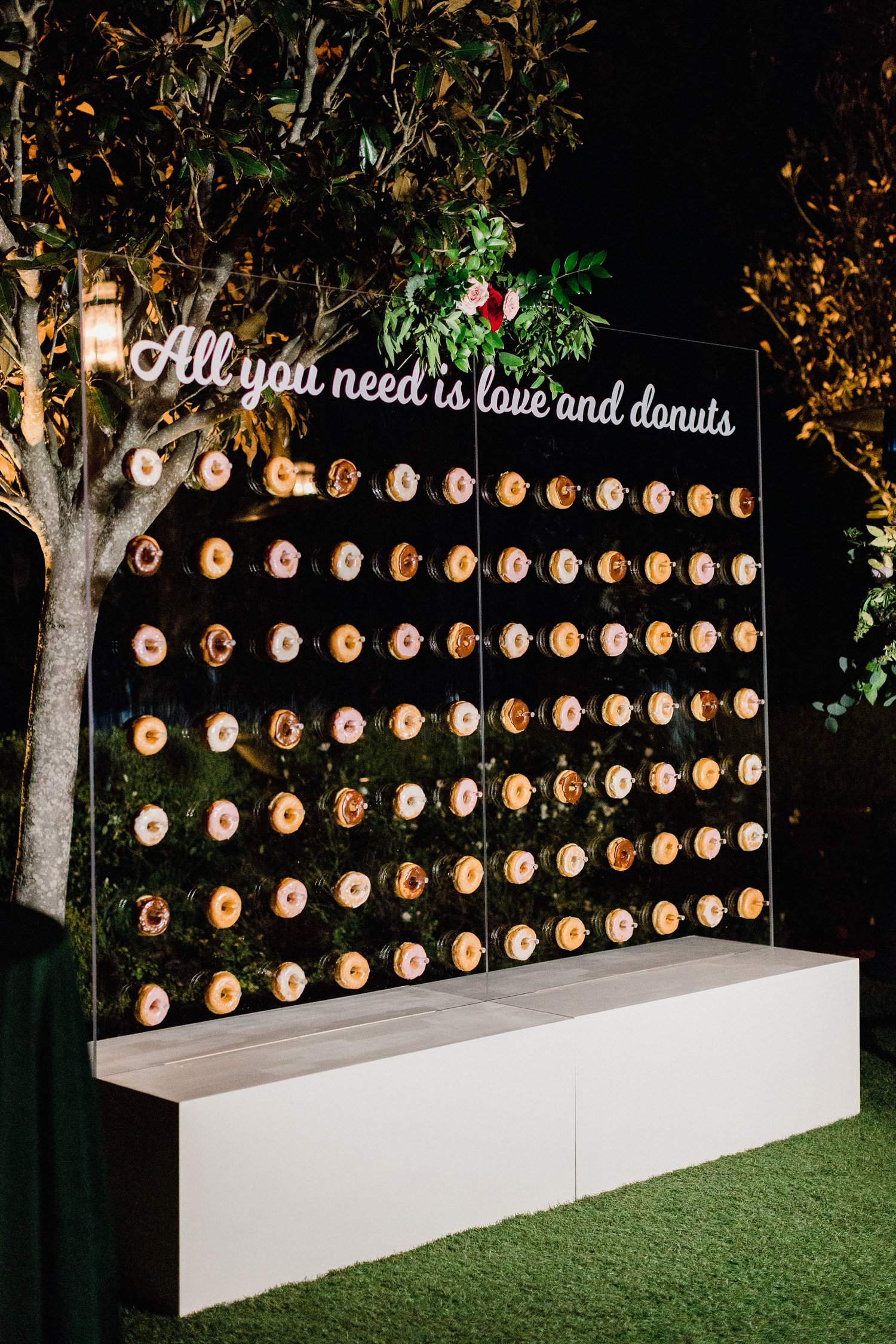 Custom acrylic wedding donut wall in Austin TX