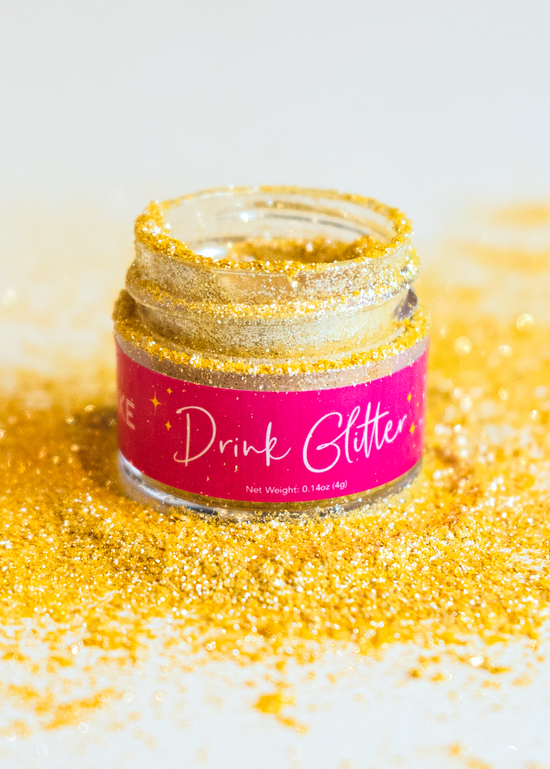 4g container of Gold Drink Glitter from The Cupcake Bar in Austin, Texas