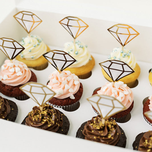12 pack of bachelorette cupcakes with diamond toppers for pickup and delivery in Austin texas