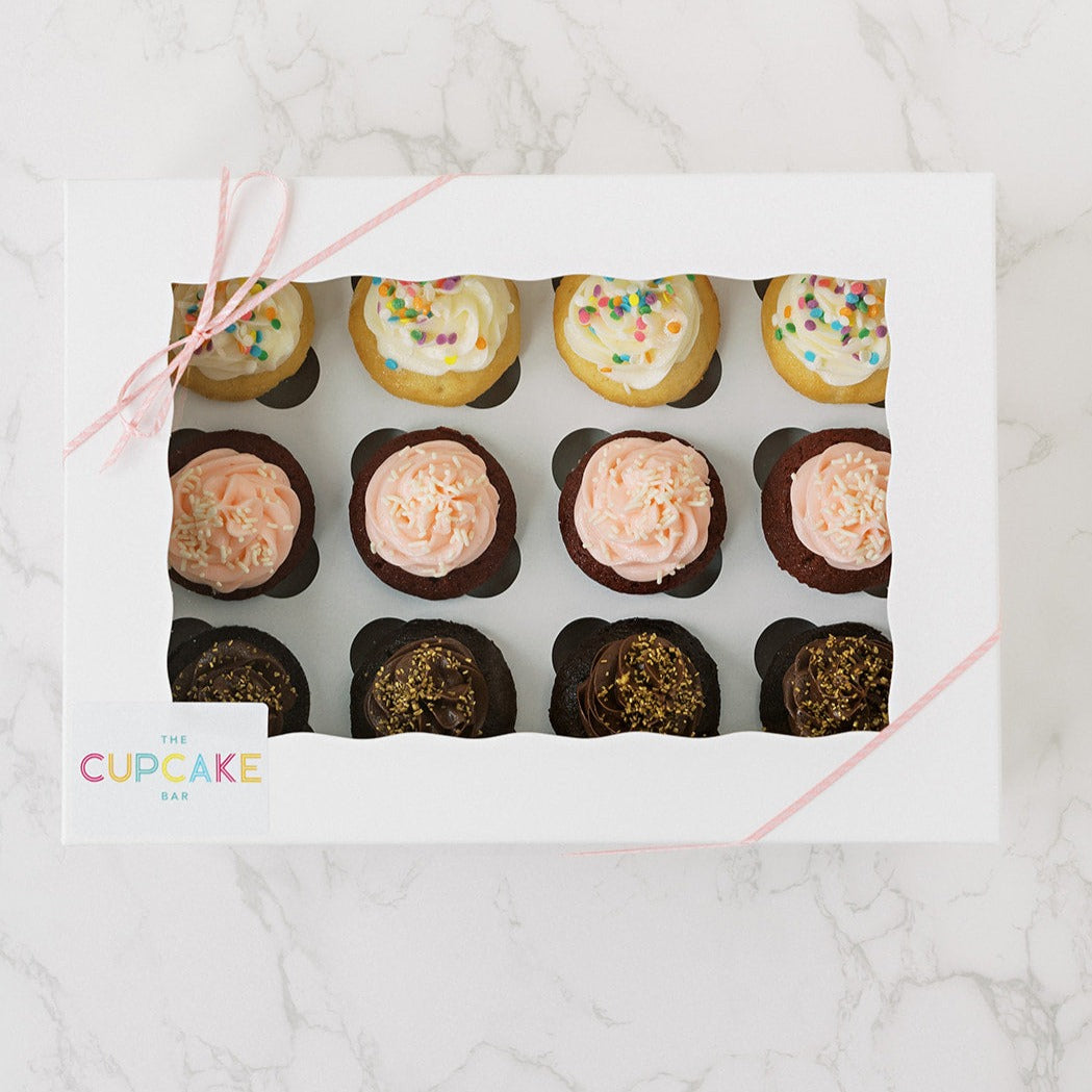 One dozen (12) of our regular sized cupcakes, available for pickup and delivery in Austin, Texas. Assorted flavors and toppings. Vegan and Gluten-Sensitive options available.