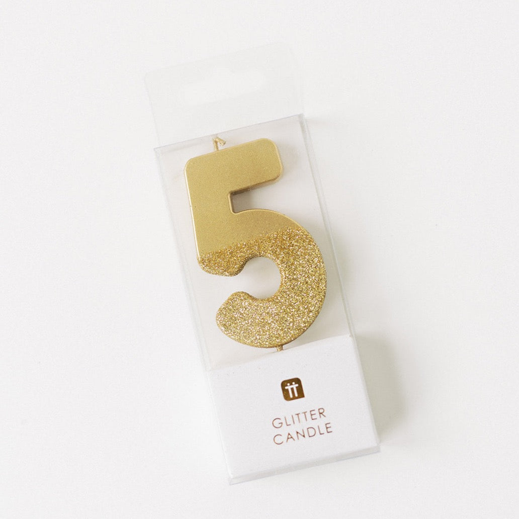 Gold Glitter 0-9 Number Candle